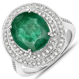 6.85 Carat Genuine Brazilian Emerald and White Diamond 14K White Gold Ring