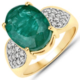 7.02 Carat Genuine Brazilian Emerald and White Diamond 14K Yellow Gold Ring
