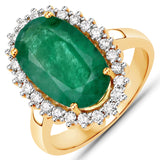 6.06 Carat Genuine Brazilian Emerald and White Diamond 14K Yellow Gold Ring