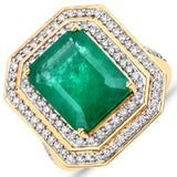 7.74 Carat Genuine Brazilian Emerald and White Diamond 18K Yellow Gold Ring