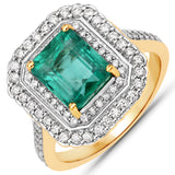 3.30 Carat Genuine Zambian Emerald and White Diamond 18K Yellow Gold Ring