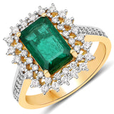 2.90 Carat Genuine Zambian Emerald and White Diamond 18K Yellow Gold Ring