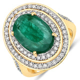 5.16 Carat Genuine Brazilian Emerald and White Diamond 18K Yellow Gold Ring