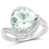 3.76 Carat Genuine Green Amethyst and White Topaz .925 Sterling Silver Ring