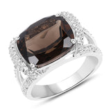 4.68 ct. Genuine Smoky Quartz & White Topaz .925 Sterling Silver Ring for women