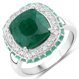 4.90 Carat Dyed Emerald, Emerald and White Topaz .925 Sterling Silver Ring