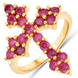 18K Yellow Gold Plated 1.24 Carat Genuine Ruby .925 Sterling Silver Ring