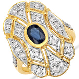 1.54 Carat Genuine Blue Sapphire and White Diamond .925 Sterling Silver Ring
