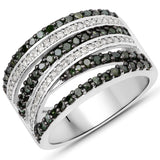 0.99 Carat Genuine Green Diamond and White Diamond .925 Sterling Silver Ring