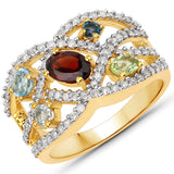 1.76 Carat Genuine Multi Stones .925 Sterling Silver Ring