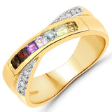 0.46 Carat Genuine Multi Stones .925 Sterling Silver Ring