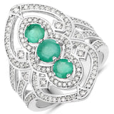 1.42 Carat Genuine Emerald and White Diamond .925 Sterling Silver Ring