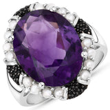 8.56 Carat Genuine Amethyst, Pearl and Black Spinel .925 Sterling Silver Ring