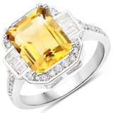 3.50 Carat Genuine Citrine, White Topaz and White Diamond .925 Sterling Silver Ring
