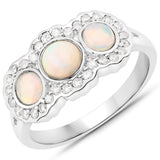 0.92 Carat Genuine Ethiopian Opal and White Diamond .925 Sterling Silver Ring