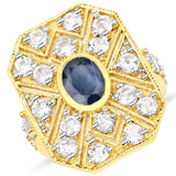 3.89 Carat Genuine Blue Sapphire and White Topaz .925 Sterling Silver Ring