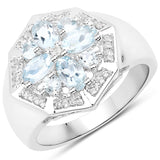 1.13 Carat Genuine Aquamarine and White Topaz .925 Sterling Silver Ring