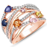 1.51 Carat Genuine Multi Sapphire .925 Sterling Silver Ring