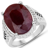 10.13 Carat Genuine Ruby, Black Spinel and White Zircon .925 Sterling Silver Ring