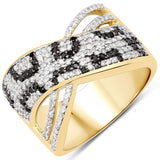 0.69 Carat Genuine Black Diamond and White Diamond .925 Sterling Silver Ring