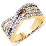 1.19 Carat Genuine Multi Sapphire .925 Sterling Silver Ring