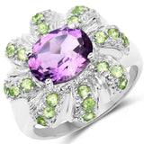 2.68 Carat Genuine Amethyst & Peridot .925 Sterling Silver Ring