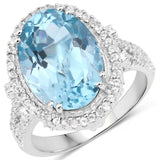 8.15 ct Genuine Blue Topaz and White Topaz .925 Sterling Silver Ring