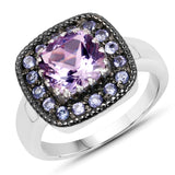 2.53 Carat Genuine Amethyst and Tanzanite .925 Sterling Silver Ring