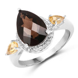3.29 Carat Genuine Smoky Quartz & Citrine .925 Sterling Silver Ring