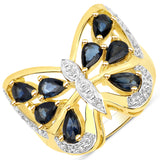 1.66 Carat Genuine Blue Sapphire and White Diamond .925 Sterling Silver Ring