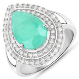 3.21 Carat Genuine Emerald and White Diamond .925 Sterling Silver Ring
