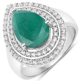 3.29 Carat Genuine Emerald and White Topaz .925 Sterling Silver Ring