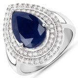 4.42 Carat Genuine Blue Sapphire and White Diamond .925 Sterling Silver Ring