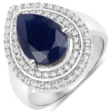 4.50 Carat Genuine Blue Sapphire and White Topaz .925 Sterling Silver Ring