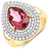 3.92 Carat Genuine Pink Topaz and White Diamond .925 Sterling Silver Ring