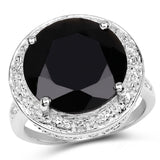 8.48 Carat Genuine Black Onyx and White Topaz .925 Sterling Silver Ring