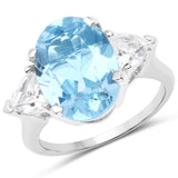 9.20 Carat Genuine Blue Topaz and White Topaz .925 Sterling Silver Ring