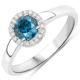 0.71 Carat Genuine Blue Diamond and White Diamond 14K White Gold Ring