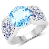 4.77 Carat Genuine Blue Topaz and Tanzanite .925 Sterling Silver Ring