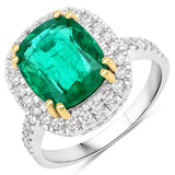 4.29 Carat Genuine Zambian Emerald and White Diamond 14K White Gold Ring