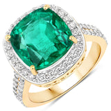 6.96 Carat Genuine Zambian Emerald and White Diamond 18K Yellow Gold Ring