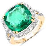 9.98 Carat Genuine Zambian Emerald and White Diamond 18K Yellow Gold Ring