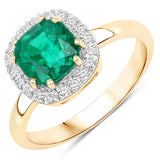 1.98 Carat Genuine Zambian Emerald and White Diamond 14K Yellow Gold Ring
