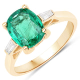 2.26 Carat Genuine Zambian Emerald and White Diamond 14K Yellow Gold Ring
