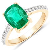 2.39 Carat Genuine Zambian Emerald and White Diamond 14K Yellow Gold Ring