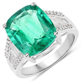 6.78 Carat Genuine Zambian Emerald and White Diamond 18K White Gold Ring