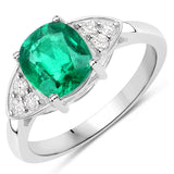 2.01 Carat Genuine Zambian Emerald and White Diamond 14K White Gold Ring
