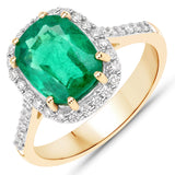 3.27 Carat Genuine Zambian Emerald and White Diamond 14K Yellow Gold Ring