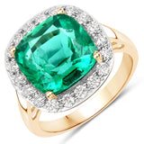 5.65 Carat Genuine Zambian Emerald and White Diamond 18K Yellow Gold Ring