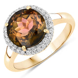 4.31 Carat Genuine Rarest Brown Brazialian Tourmaline and White Diamond 14K Yellow Gold Ring